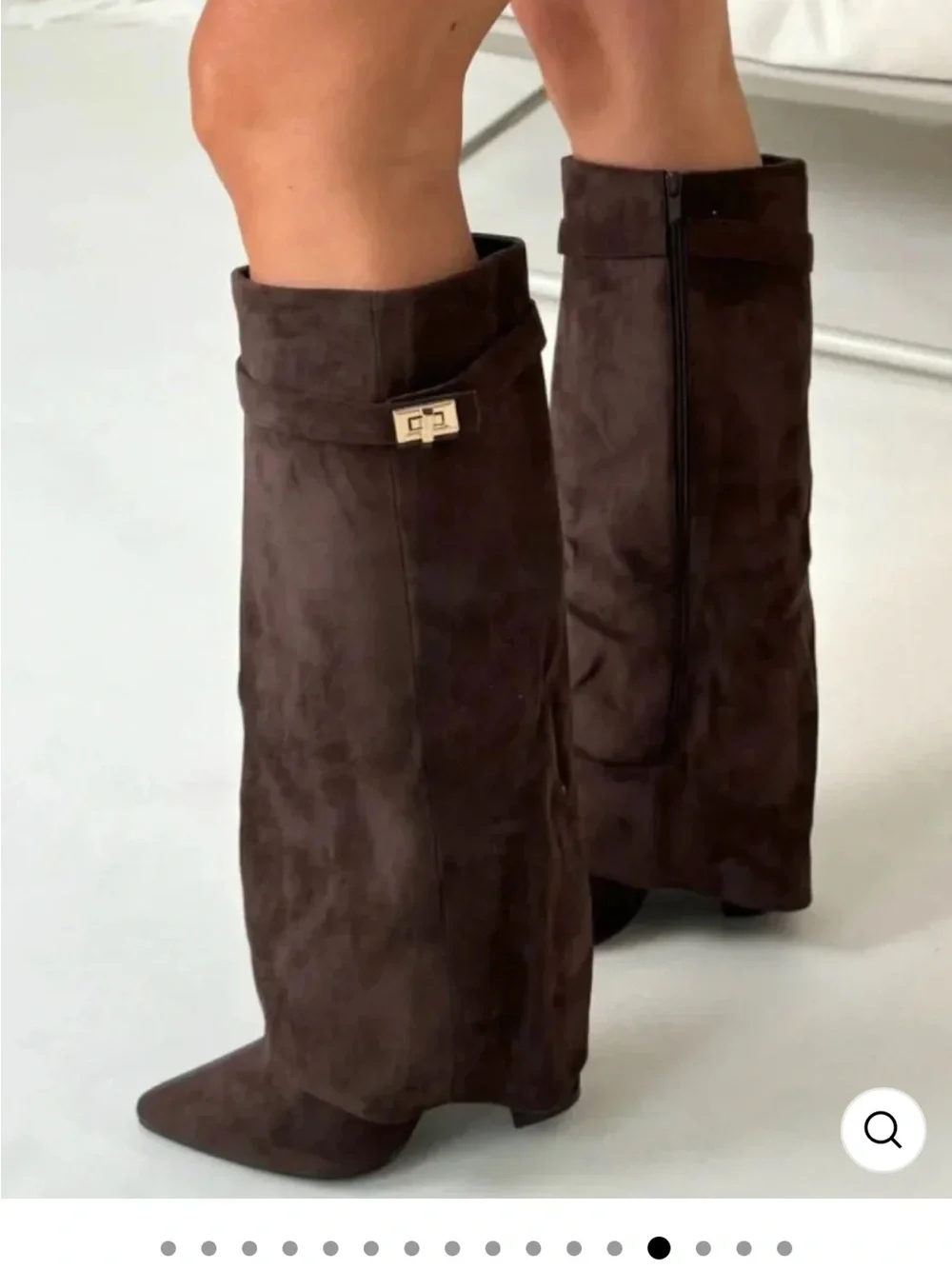 Tracy Over-the-Knee Suede Boots in Dark Brown with Gold Buckle Detail